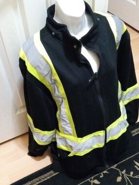 💲1⃣▶Women's Black Utility Safety Jacket with High-Visibility Yellow Striping